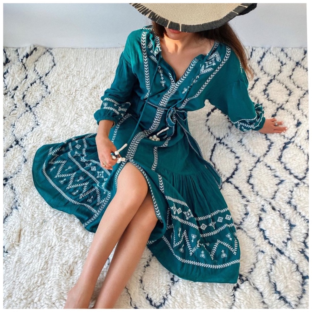 NEW Zara Embroidered Midi Dress Boho Bohemian Blogger Favorite Festival